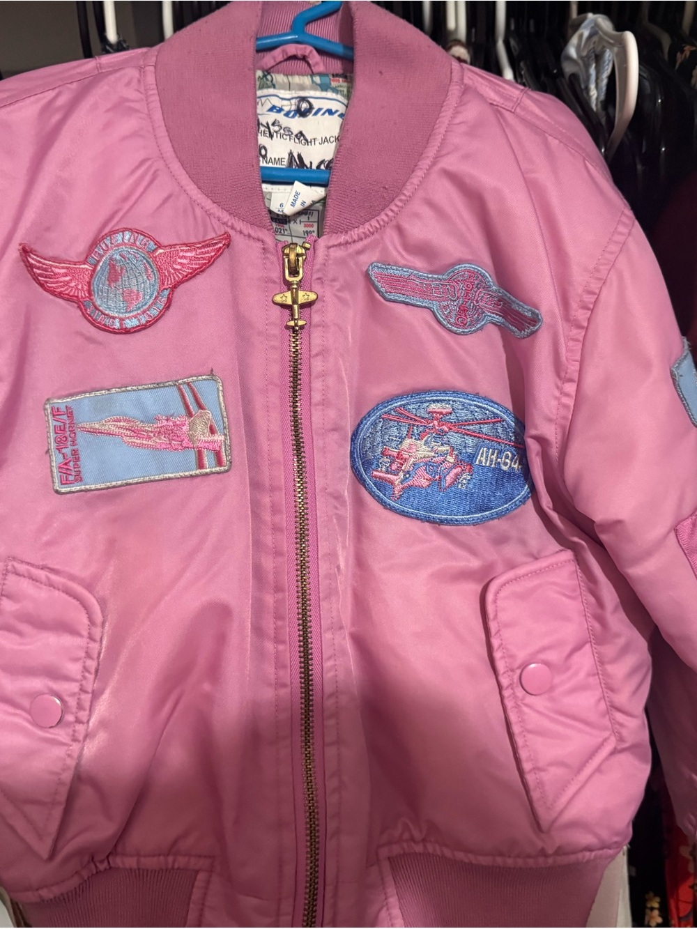 Kids Pink Bomber Jacket with Aviation Patch Details